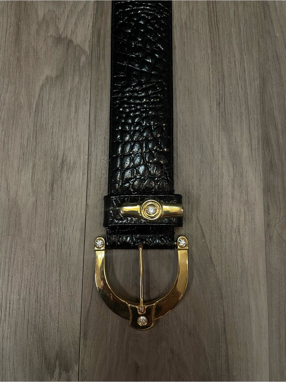 Vintage 80s Jean Lowndes Textured Leather Belt Gold Western Horseshoe Buckle